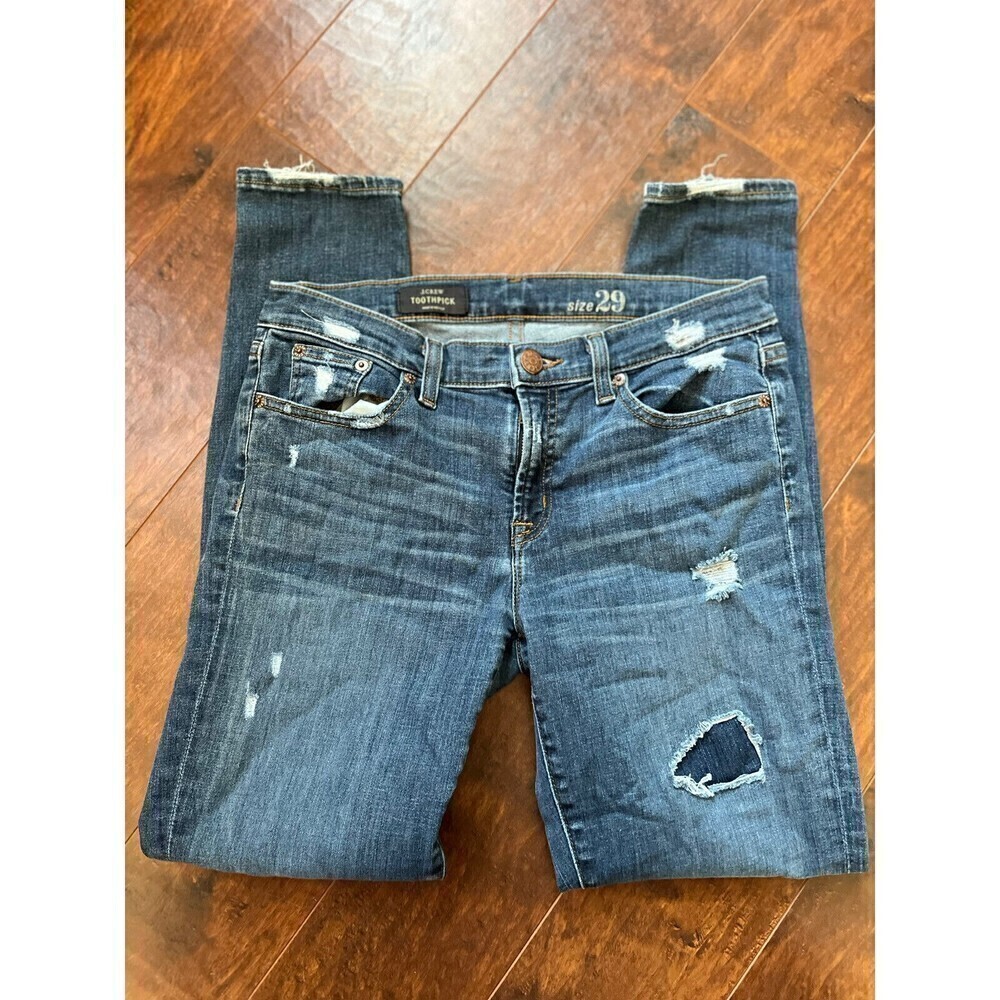 Womens Toothpick J. Crew Distressed Skinny Blue Jeans Sz 29